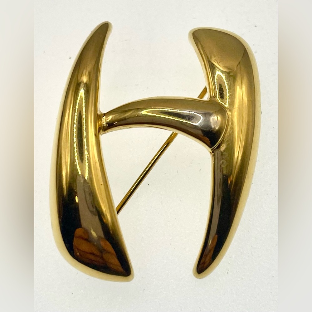Vintage Monet Gold Tone Modernist Sculptural Brooch Statement Pin Retro Designer